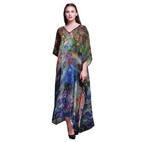 Phagun Uzun Plaj Kaftan Bikini Örtü Maksi Mavi Kadın Elbise