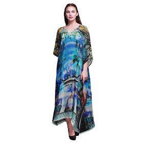 Phagun Uzun Plaj Kaftan Bikini Örtü Maksi Mavi Kadın Elbise
