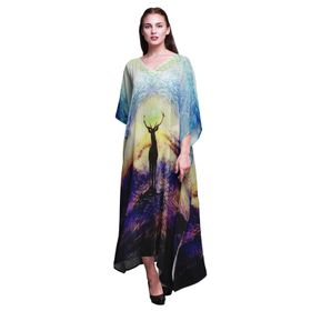 Phagun Uzun Plaj Kaftan Bikini Örtü Maksi Mavi Kadın Elbise