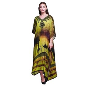 Phagun Uzun Plaj Kaftan Bikini Örtü Maksi Sarı Kadın Elbise