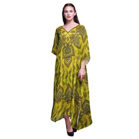 Phagun Uzun Plaj Kaftan Bikini Örtü Maksi Sarı Kadın Elbise