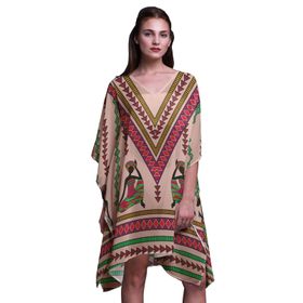 Phagun Yeşil Tribal Afrika Plaj Kaftan Bikini Örtü Midi Kısa Kaftan Açık Pembe Somon Kadın Elbise