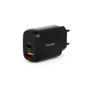 Philips 38w Dlp4326 Usb A 18w Type-C 20w Çift Çıkışlı Başlık Siyah Hızlı Şarj Aleti