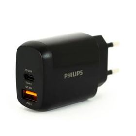 Philips 38w Dlp4326 Usb A 18w Type-C 20w Çift Çıkışlı Başlık Siyah Hızlı Şarj Aleti