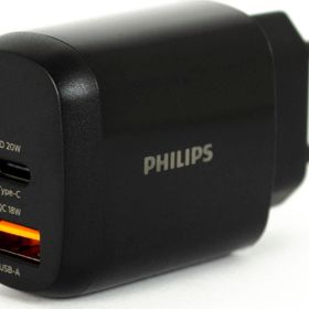 Philips 38w Dlp4326 Usb A 18w Type-C 20w Çift Çıkışlı Başlık Siyah Hızlı Şarj Aleti