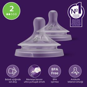 Philips Avent SCY962/02 No 2 0 Ay+ Doğal Tepkili 2’li Biberon Emziği
