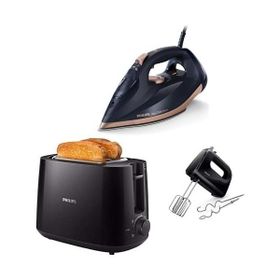 Philips Azur DST7510-80 7500 Serisi 3200W Buharlı Ütü + Philips HD2581-90 Siyah Ekmek Kızartma Makinesi + Philips HR3705-10 300 W Siyah Mikser