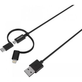 Philips DLC3106T MFI Apple Lisanslı 3in1 Micro USB Lightining Type C 2 mt Siyah Şarj ve Data Kablosu