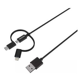 Philips DLC3106T MFI Apple Lisanslı 3in1 Micro USB Lightining Type C 2 mt Siyah Şarj ve Data Kablosu