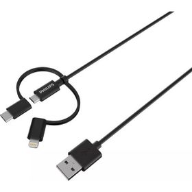 Philips DLC3106T MFI Apple Lisanslı 3in1 Micro USB Lightining Type C 2 mt Siyah Şarj ve Data Kablosu