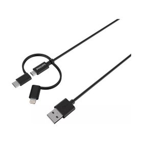 Philips DLC3106T MFI Apple Lisanslı 3in1 Micro USB Lightining Type C 2 mt Siyah Şarj ve Data Kablosu