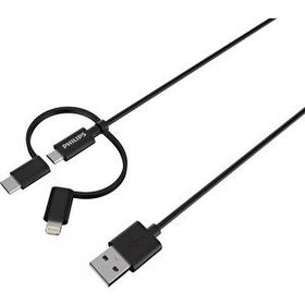 Philips DLC3106T MFI Apple Lisanslı 3in1 Micro USB Lightining Type C 2 mt Siyah Şarj ve Data Kablosu