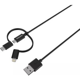 Philips DLC3106T MFI Apple Lisanslı 3in1 Micro USB Lightining Type C 2 mt Siyah Şarj ve Data Kablosu