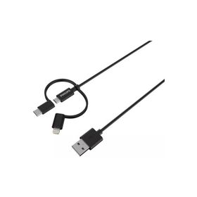 Philips DLC3106T MFI Apple Lisanslı 3in1 Micro USB Lightining Type C 2 mt Siyah Şarj ve Data Kablosu