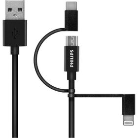 Philips DLC3106T MFI Apple Lisanslı 3in1 Micro USB Lightining Type C 2 mt Siyah Şarj ve Data Kablosu