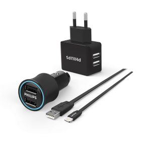 Philips DLP2553EL Siyah Lightning 2'li Seyahat ve Araç Şarjı