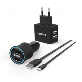 Philips DLP2553EM Siyah Micro USB 2'li Seyahat ve Araç Şarjı