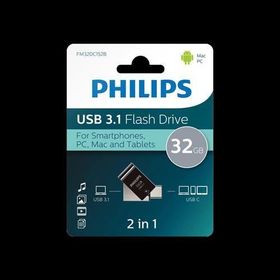 Philips FM32DC152B 32 GB USB 3.1 ve Type-C İkisi Bir Arada Gece Siyahı Flash Disk