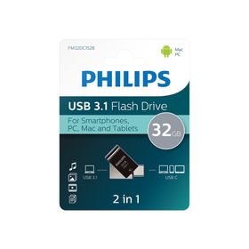 Philips FM32DC152B 32 GB USB 3.1 ve Type-C İkisi Bir Arada Gece Siyahı Flash Disk