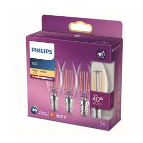 Philips Led Classic 40W B35 Led Mum Filament Ampul 2700K Sarı Işık E14 İnce Duy Dim Edilmez 2'li Eko Paket