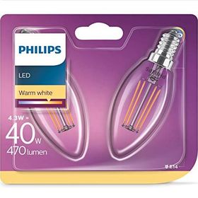 Philips Led Classic 40W B35 Led Mum Filament Ampul 2700K Sarı Işık E14 İnce Duy Dim Edilmez 2'li Eko Paket