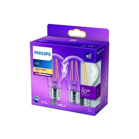 Philips LED Dim Edilmez 2'li Ekopaket Classic 60 W A60 Filament Ampul 2700 Sarı Işık E27 Normal Duy