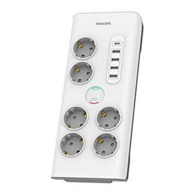 Philips SPN7060WA/62 5 USB Şarj Bağlantı 1 Usb-C 15 W ve 4 Usb-A 20 W 900j 2 m Örgü Kablo 6'lı Akım Korumalı Priz