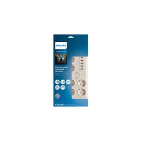 Philips SPN7060WA/62 5 USB Şarj Bağlantı 1 Usb-C 15 W ve 4 Usb-A 20 W 900j 2 m Örgü Kablo 6'lı Akım Korumalı Priz