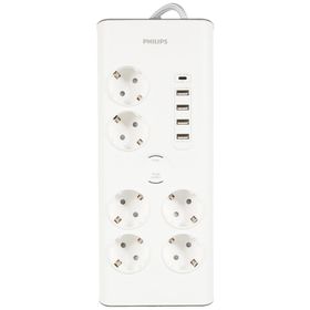 Philips SPN7060WA/62 5 USB Şarj Bağlantı 1 Usb-C 15 W ve 4 Usb-A 20 W 900j 2 m Örgü Kablo 6'lı Akım Korumalı Priz