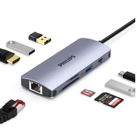 Philips SWR1608S Type-C To HDMI RJ45 Ethernet 3xUSB 3.0 PD TF SD Kart Okuyucu Dönüştürücü