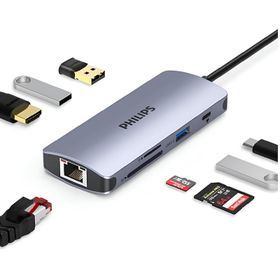 Philips SWR1608S Type-C To HDMI RJ45 Ethernet 3xUSB 3.0 PD TF SD Kart Okuyucu Dönüştürücü