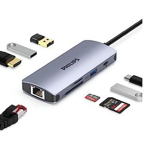 Philips SWR1608S Type-C To HDMI RJ45 Ethernet 3xUSB 3.0 PD TF SD Kart Okuyucu Dönüştürücü