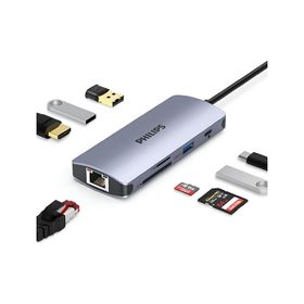 Philips SWR1608S Type-C To HDMI RJ45 Ethernet 3xUSB 3.0 PD TF SD Kart Okuyucu Dönüştürücü