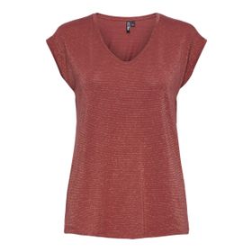 Pieces Pcbillo Tee Lurex Stripes Noos Mineral Kırmızısı Detay Altın Lurex Kadın T-shirt