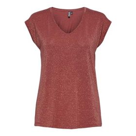 Pieces Pcbillo Tee Lurex Stripes Noos Mineral Kırmızısı Detay Altın Lurex Kadın T-shirt
