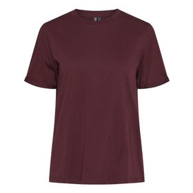 Pieces Pcria Ss Fold Up Solid Tee Noos Bc Tawny Port Kadın T-shirt