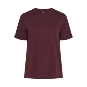 Pieces Pcria Ss Fold Up Solid Tee Noos Bc Tawny Port Kadın T-shirt