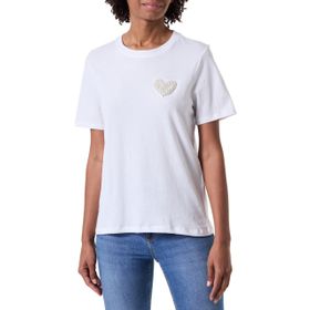 Pieces Pcsria SS Parlak Beyaz Detay Beyaz İnci Kalp O Yaka Kadın T-shirt