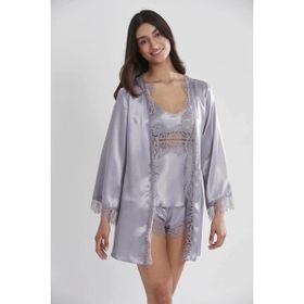 Pierre Cardin 2490 Royal Kadın Sabahlıklı Saten Şort Takım