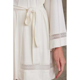 Pierre Cardin 2800 Kadın Ekru Dantelli Penye 3'lü Sabahlıklı Pijama Takım