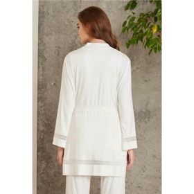 Pierre Cardin 2800 Kadın Ekru Dantelli Penye 3'lü Sabahlıklı Pijama Takım