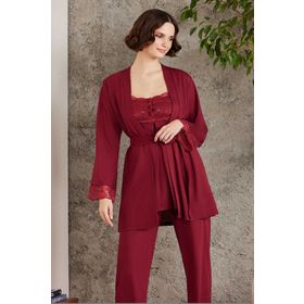 Pierre Cardin 2805 Bordo Hamile Lohusa Sabahlıklı Pijama Takım