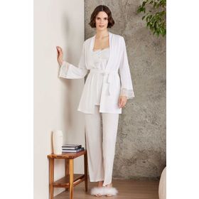 Pierre Cardin 2805 Ekru Hamile Lohusa Sabahlıklı Pijama Takım