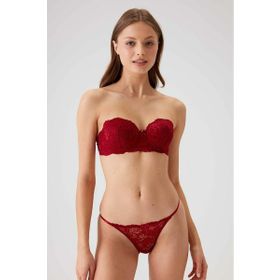 Pierre Cardin 4032 Bordo Kadın Balenli Straplez Destekli Sütyen Takım