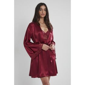 Pierre Cardin 4090 Bordo Midi Dantel Sabahlık Gecelik Set
