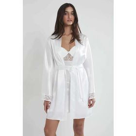 Pierre Cardin 4090 Ekru Midi Dantel Sabahlık Gecelik Set