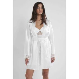 Pierre Cardin 4090 Ekru Midi Dantel Sabahlık Gecelik Set