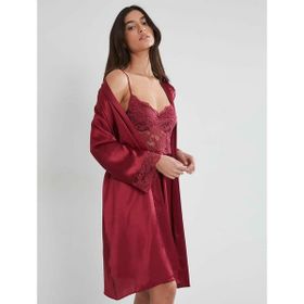 Pierre Cardin 4265 Bordo Dantel Detay Saten Gecelik Sabahlık Takımı