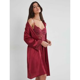 Pierre Cardin 4265 Mist Dantel Detay Saten Gecelik Sabahlık Takımı