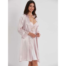 Pierre Cardin 4265 Mist Dantel Detay Saten Gecelik Sabahlık Takımı